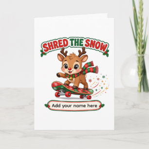 Tarjeta Cute Reno de Navideño Despedazando Nieve en Monopa