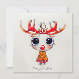 Tarjeta Cute reno Feliz Navidad acuarela