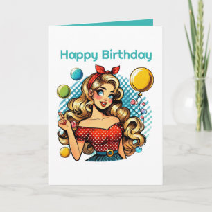 Tarjeta Cute retro Birthday lady fiesta