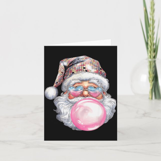 Tarjeta Cute Retro Santa Christmas Blowing Bubble Gum Vint (Anverso)