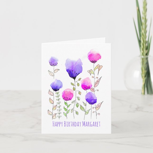 Tarjeta Cute Retro Wildflowers Boho Cumpleaños Personaliza (Anverso)