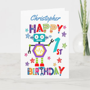 Tarjeta Cute Robot 1er cumpleaños