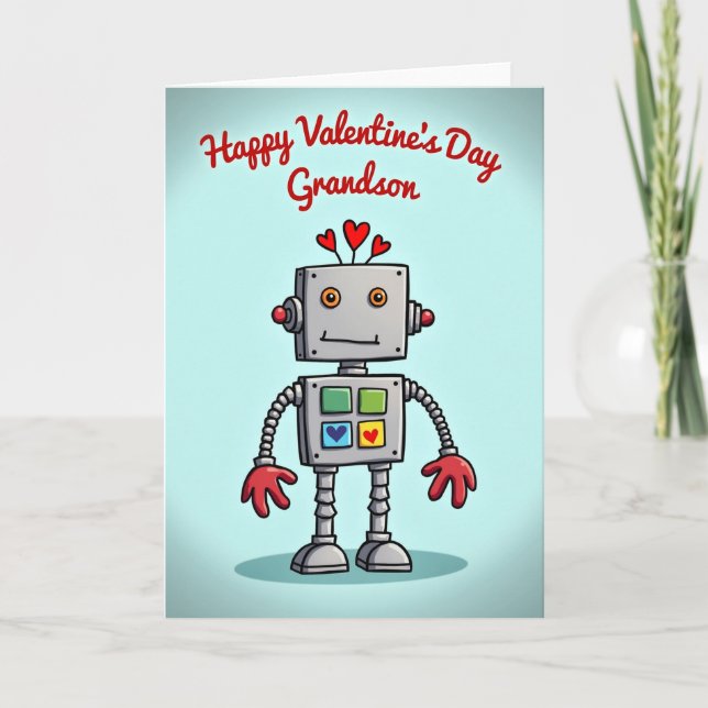 Tarjeta Cute Robot Grandson Valentines Day Card (Anverso)