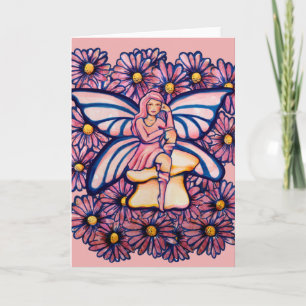 Tarjeta Cute Rosa Daisy Fairy Mushroom Art Fairies