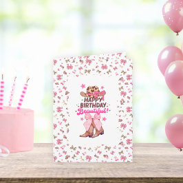 Tarjeta Cute Rosa Feliz Cumpleaños Hermosa Vaquera Doblada