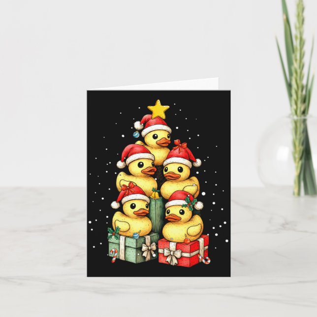 Tarjeta Cute Rubber Ducks Le Duckie Christmas Tree Xmas Ha (Anverso)
