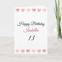Cute Rubor Pink Watercolor Set Heart 13th Birthday