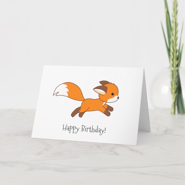 Tarjeta Cute Running Fox Birday Card (Anverso)