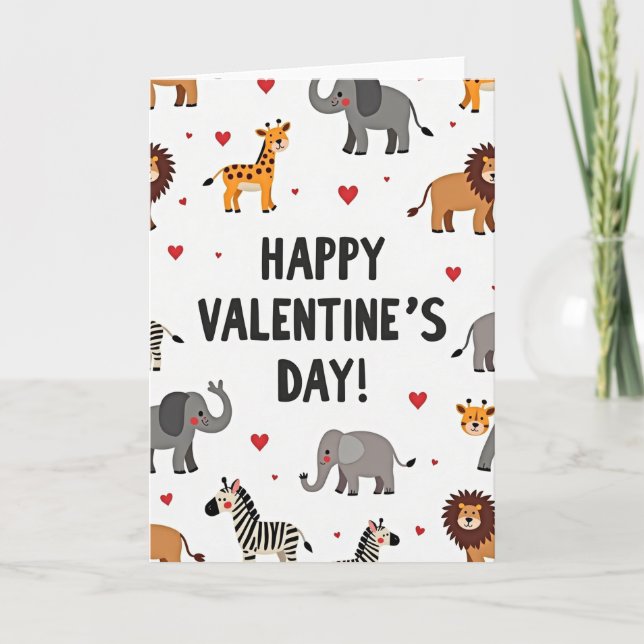 Tarjeta Cute Safari Animals Valentines Day Card (Anverso)