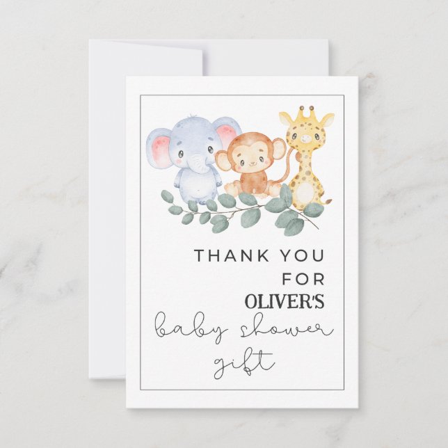 Tarjeta Cute Safari Baby Shower Gracias Cartas (Anverso)