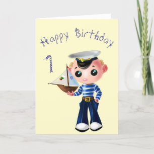 Tarjeta Cute Sailor Boy Birday Card con texto Personalizad