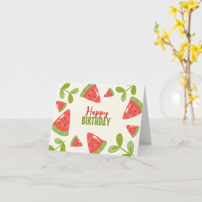Tarjeta Cute sandía feliz cumpleaños (flor amarilla)