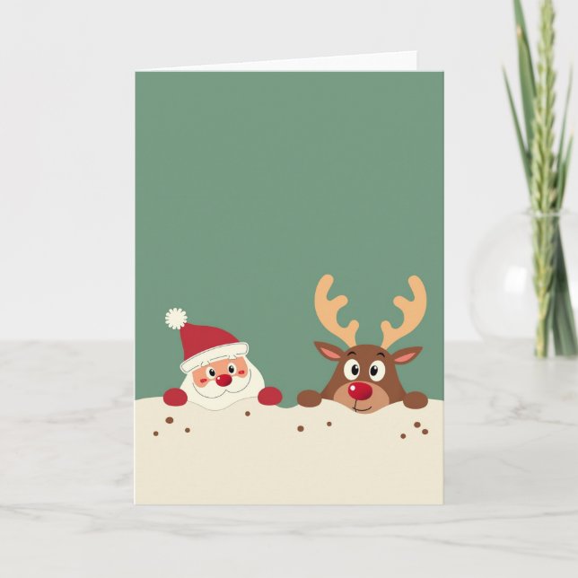 Tarjeta Cute Santa and Reindeer Christmas Card Template (Anverso)