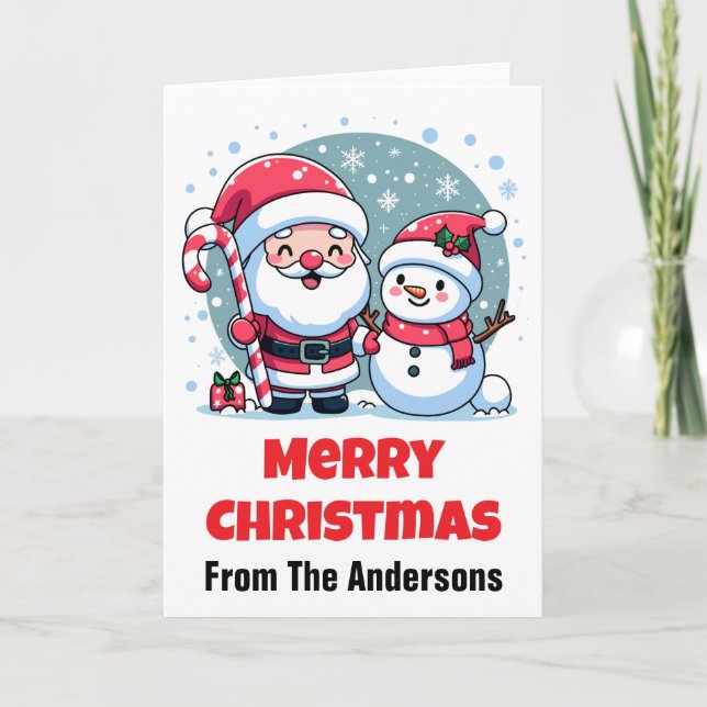Tarjeta Cute Santa And Snowman Christmas Custom (Anverso)