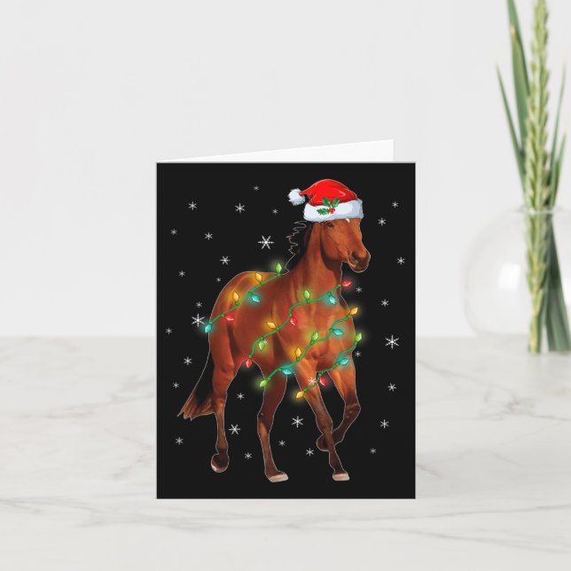 Tarjeta Cute Santa Claus Horse Xmas Tree Light Merry Chris (Anverso)