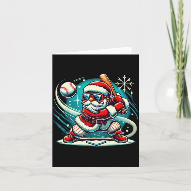 Tarjeta Cute Santa Claus Playing Baseball Boys Kids Teens  (Anverso)