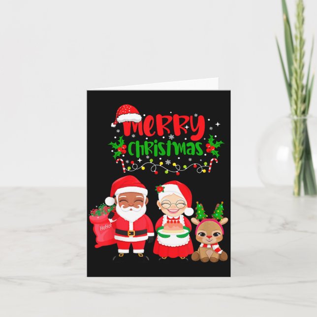 Tarjeta Cute Santa con Melanina y Sra Claus Familia Interr (Anverso)