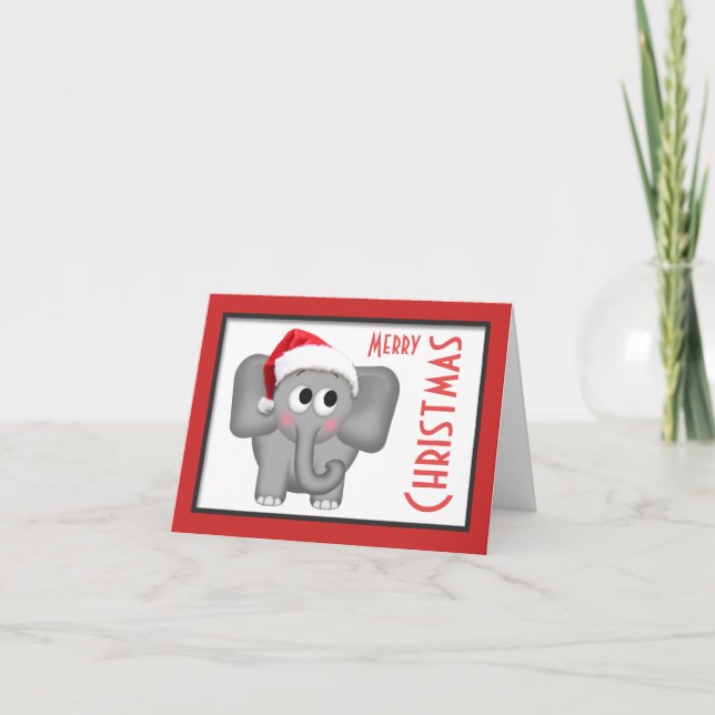 Tarjeta Cute Santa Hat Elephant "Merry Christmas" (Anverso)