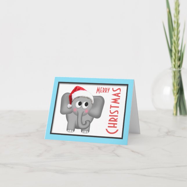Tarjeta Cute Santa Hat Elephant "Merry Christmas" (Anverso)