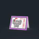 Tarjeta Cute Santa Hat Elephant "Merry Christmas"<br><div class="desc">Púrpura: Personalizar dentro del texto o dejar en blanco. #navidades</div>