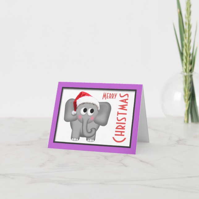Tarjeta Cute Santa Hat Elephant "Merry Christmas" (Anverso)