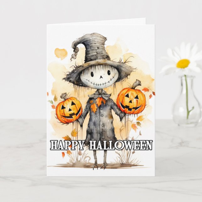Tarjeta Cute Scarecrow Happy Halloween (Planta pequeña)