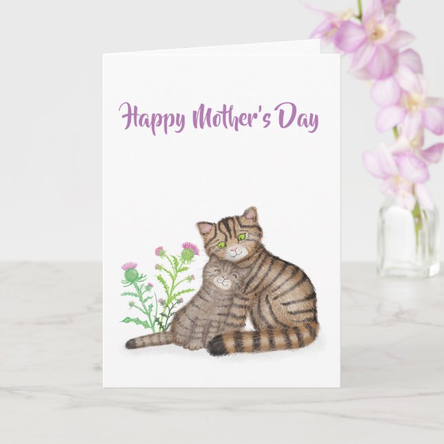 Tarjeta Cute Scottish Wildcats Mother's Day card (Orquídea)