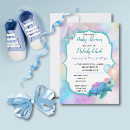Tarjeta Cute Sea Turtle Pastel Watercolor Baby Shower
