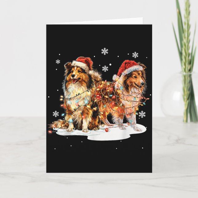 Tarjeta Cute Shetland Sheepdog Dog Christmas Lights Xmas H (Anverso)