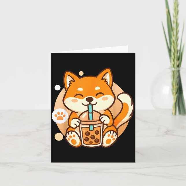 Tarjeta Cute Shiba Inu Dog Bubble Boba Tea Anime Kawaii Ne (Anverso)