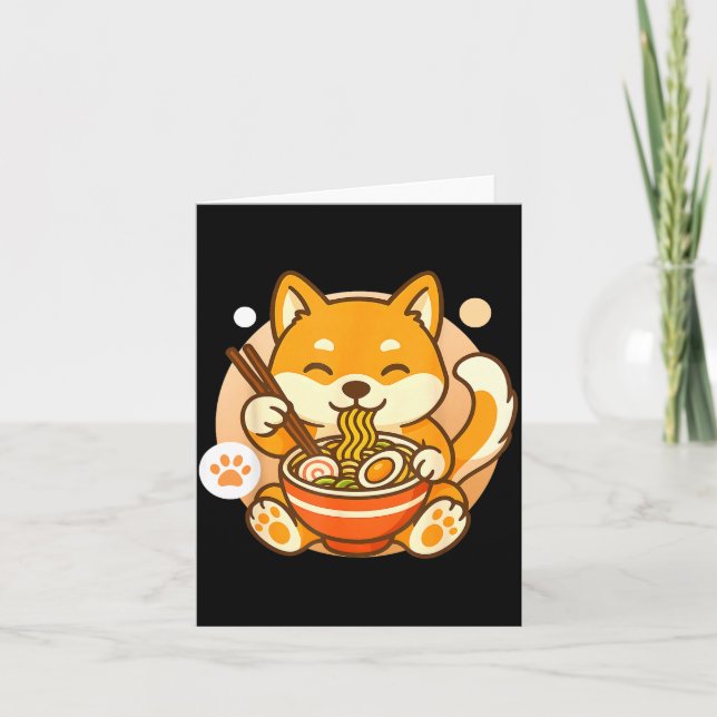 Tarjeta Cute Shiba Inu Dog Ramen Noodles Bowl Anime Kawaii (Anverso)