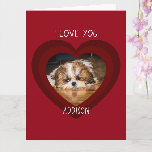 Tarjeta Cute shih tzu love Valentine heart photo Card (Orquídea)