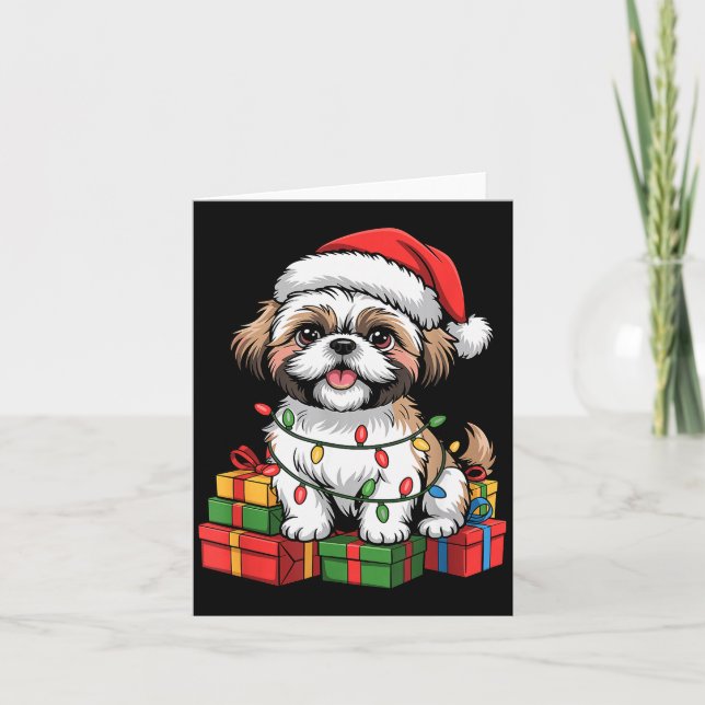 Tarjeta Cute Shih Tzu Santa Hat Christmas Xmas Dog Lovers  (Anverso)