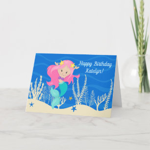 Tarjeta Cute Sirena Feliz Cumpleaños Personalizado Niños A
