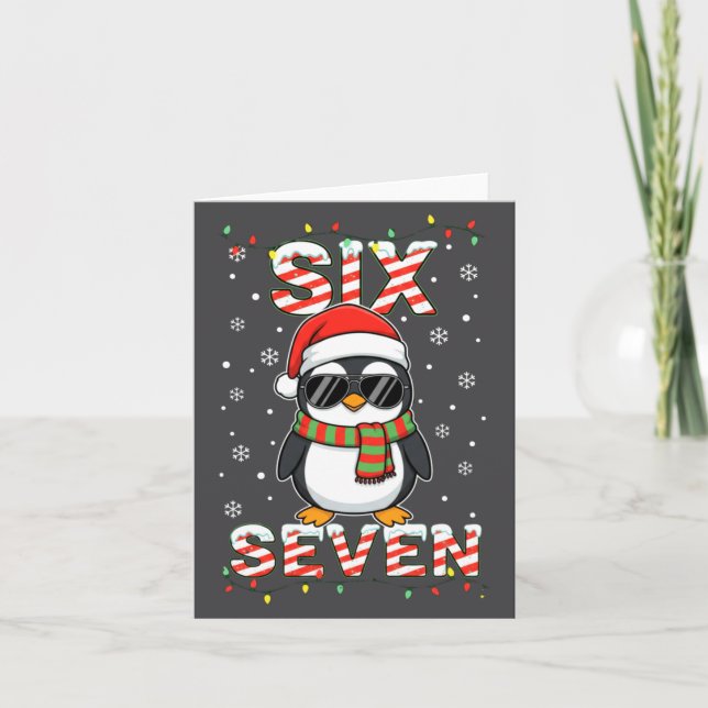 Tarjeta Cute Six Seven 67 Penguin Kids Christmas Holiday L (Anverso)