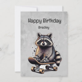 Tarjeta Cute Skateboarding Raccoon Fun Animal Cumpleaños