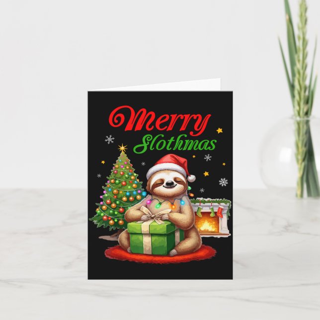 Tarjeta Cute Sloth Santa Christmas Merry Slothmas Slo Ho H (Anverso)