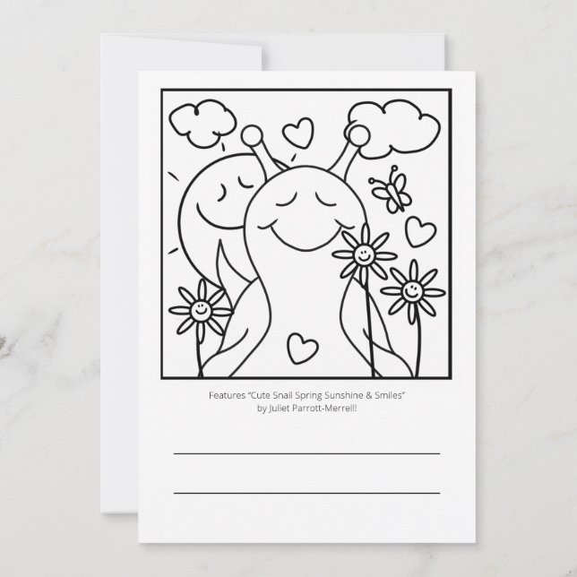 Tarjeta Cute Snail Enviar Sonrisas Colores Primarios | (Reverso)