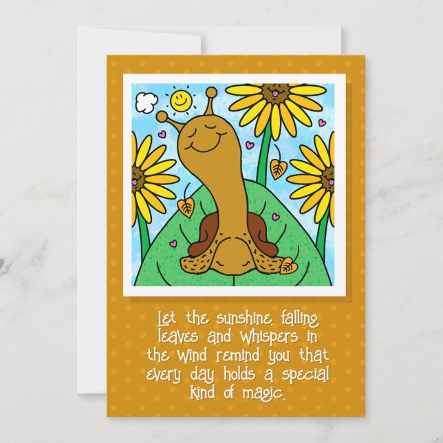 Tarjeta Cute Snail Fall Sunflower Garden Pensando En Ti (Anverso)
