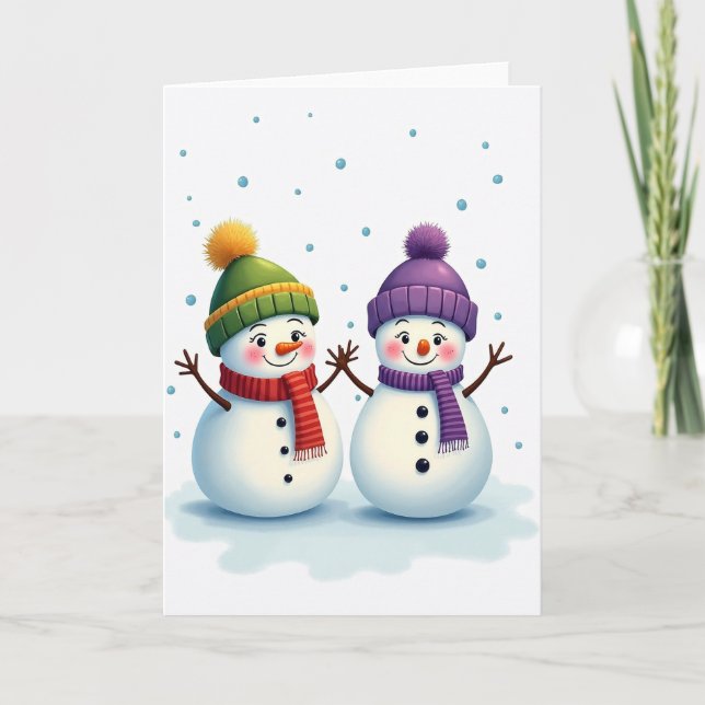 Tarjeta Cute Snowmen Holiday Cheer Card (Anverso)