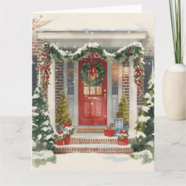 Tarjeta Cute Snowy Christmas Porch 