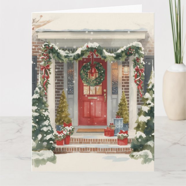 Tarjeta Cute Snowy Christmas Porch  (Anverso)