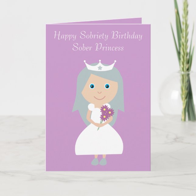 Tarjeta Cute Sober Princess Lilac Sobriety Birday Card (Anverso)