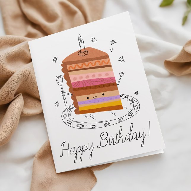 Tarjeta Cute Sonriente Cake Piece Negocios Feliz Cumpleaño (Subido por el creador)