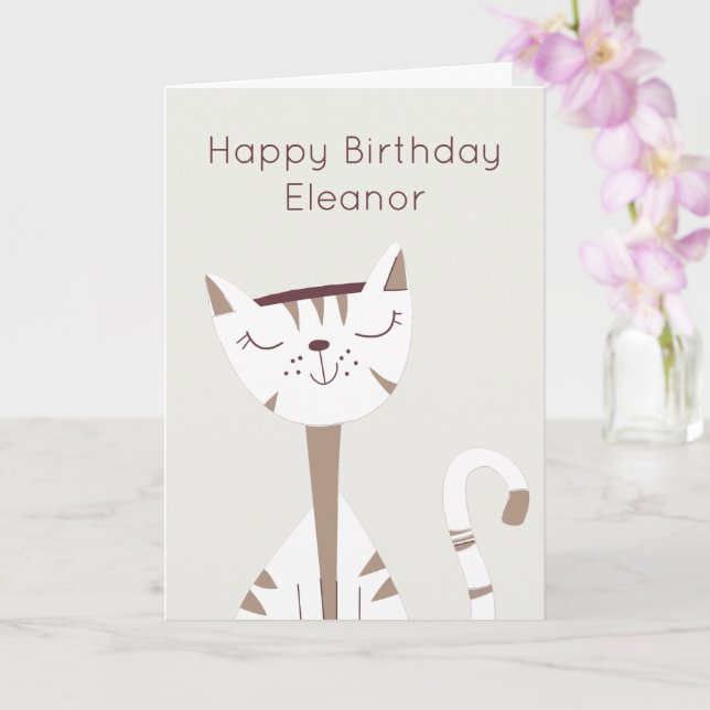 Tarjeta Cute Sonriente Nombre Gato Happy Birday Card (Orquídea)