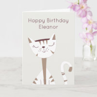 Cute Sonriente Nombre Gato Happy Birday Card