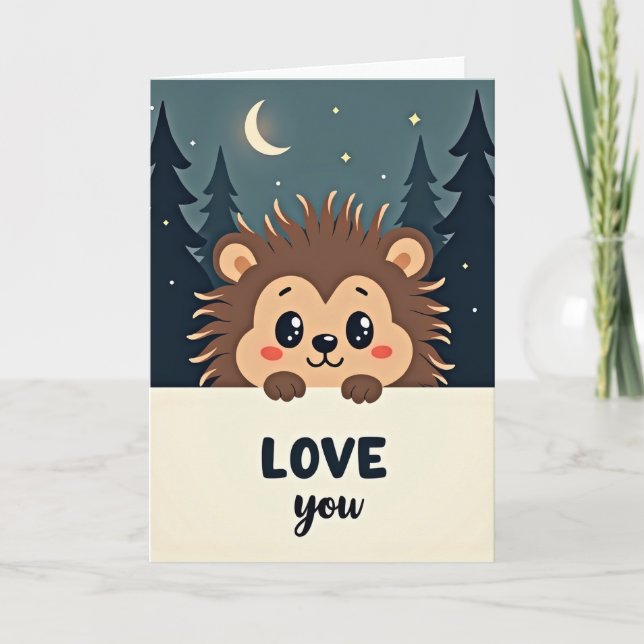 Tarjeta Cute Spiky Hedgehog Love You Card (Anverso)