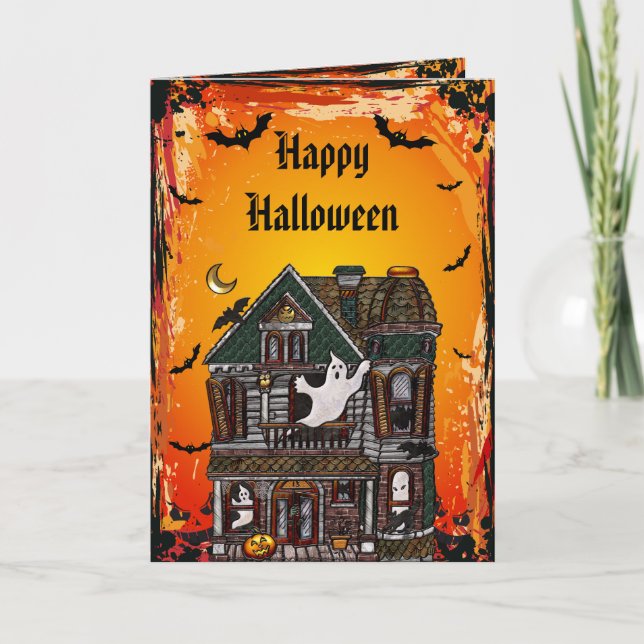 Tarjeta Cute Spooky Haunted House Jewels Halloween Card (Anverso)