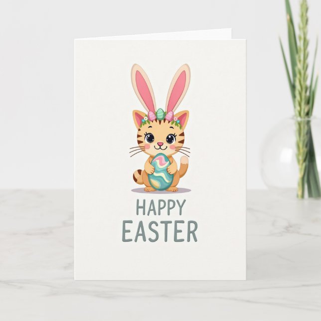 Tarjeta Cute Spring Feline Celebration Card (Anverso)