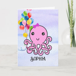 Tarjeta Cute Squid Birday Personaliza Nombre Edad Octopus